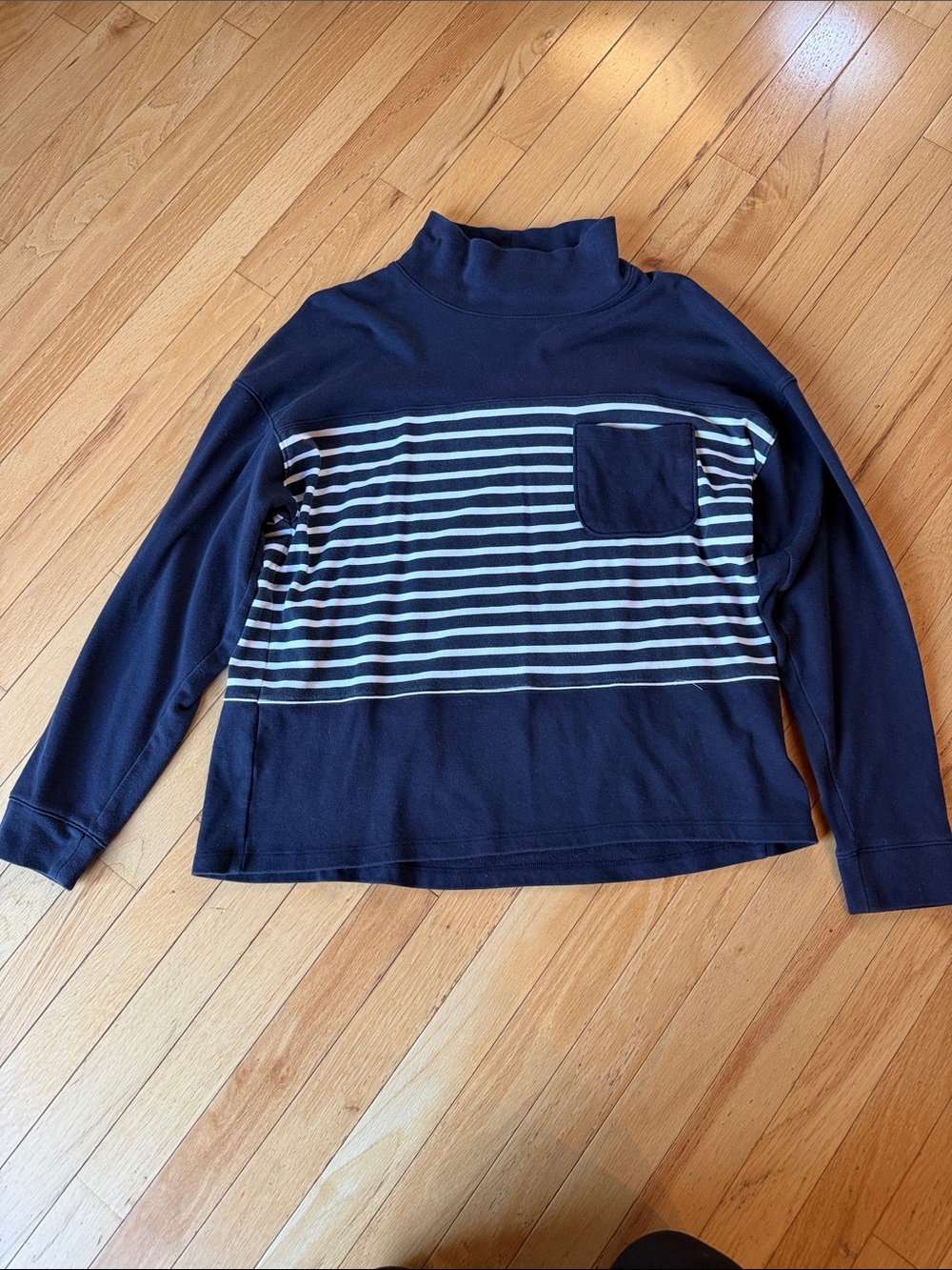 croft & barrow Navy Striped Mock Neck Sweatshirt